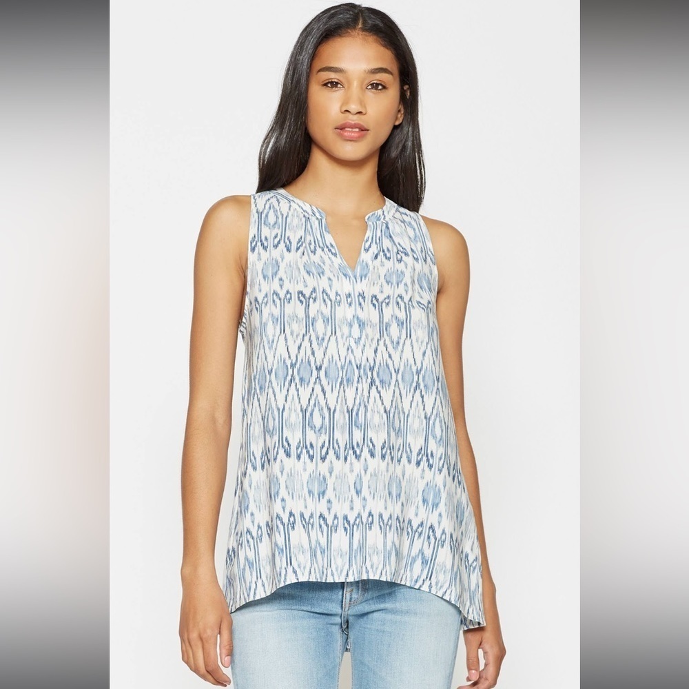 Joie Lorette Blue and White Printed Sleeveless Silk Top